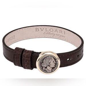 Bulgari Dark Brown Leather Bracelet with Gold Medallion